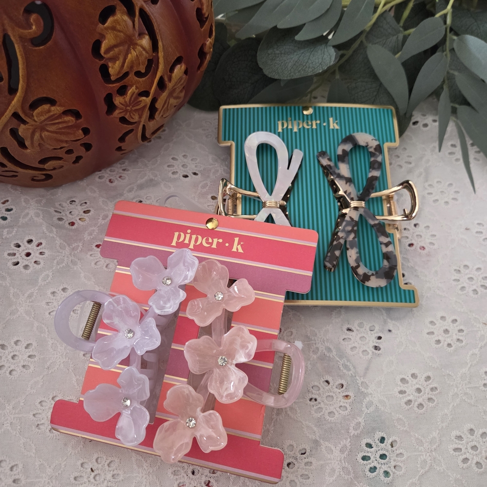 Piper Floral Hair Clips - Pink and Purple